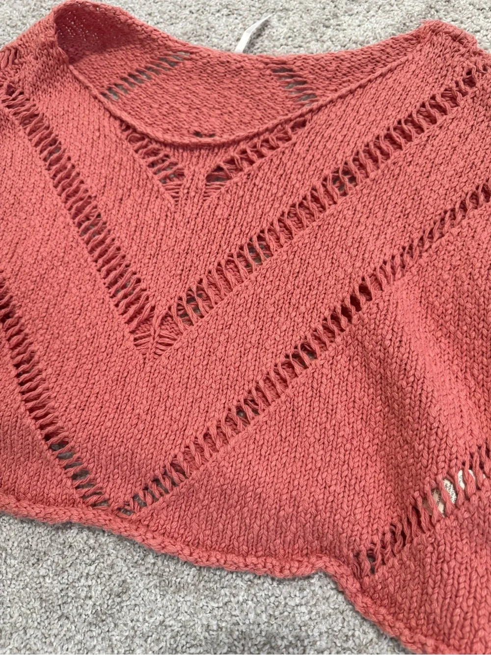 Free People Rust Open-Knit Cropped Sweater Top